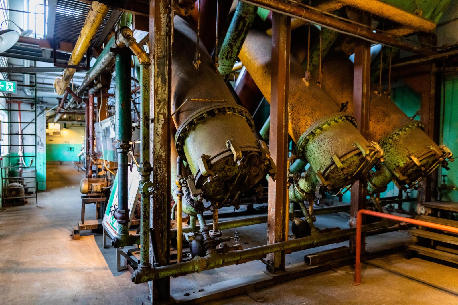 Giant evaporator machines used to refine herring oil